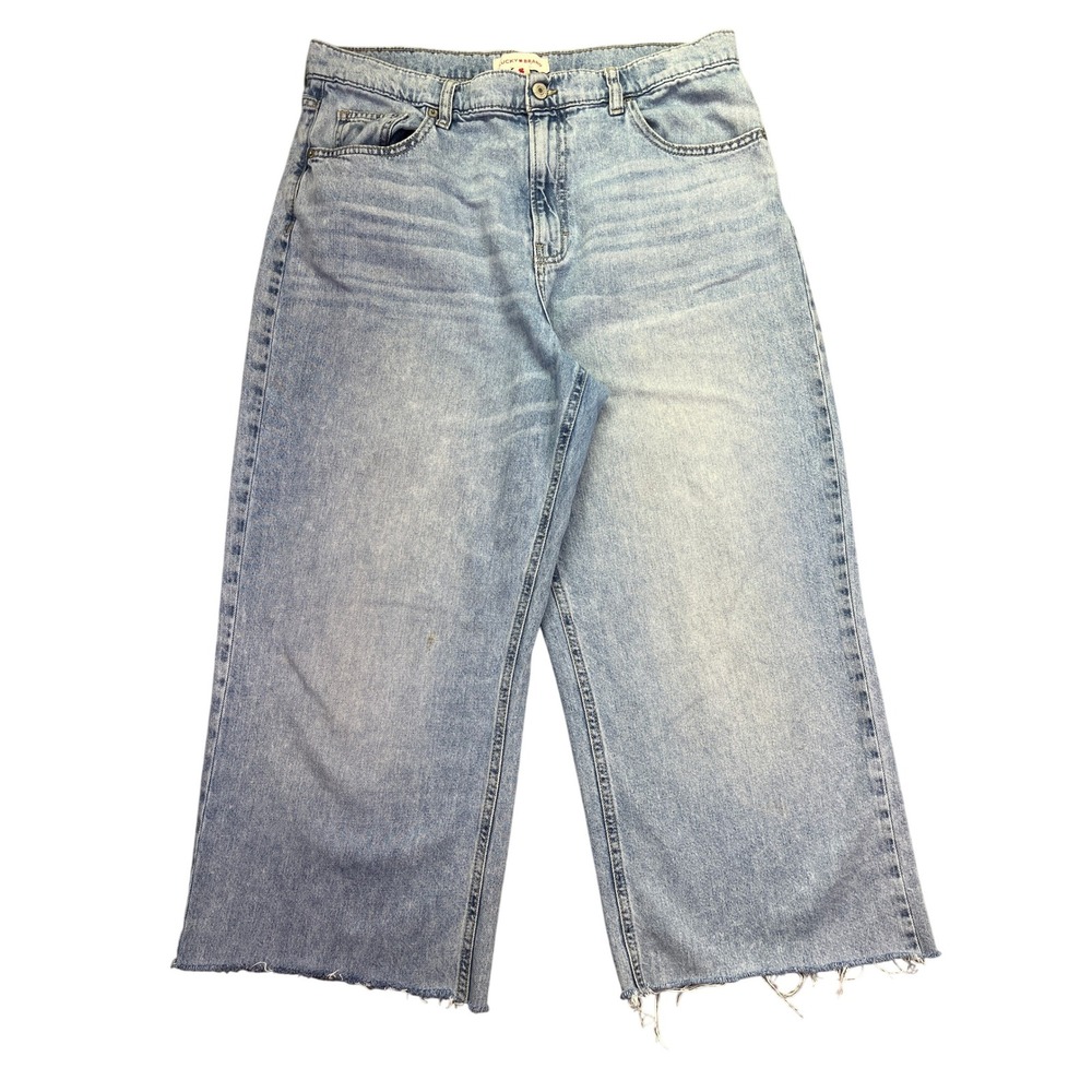 Lucky Brand Wide Leg Cropped Jeans High Rise Frayed Hem Light Wash 12/31 Fit 34"